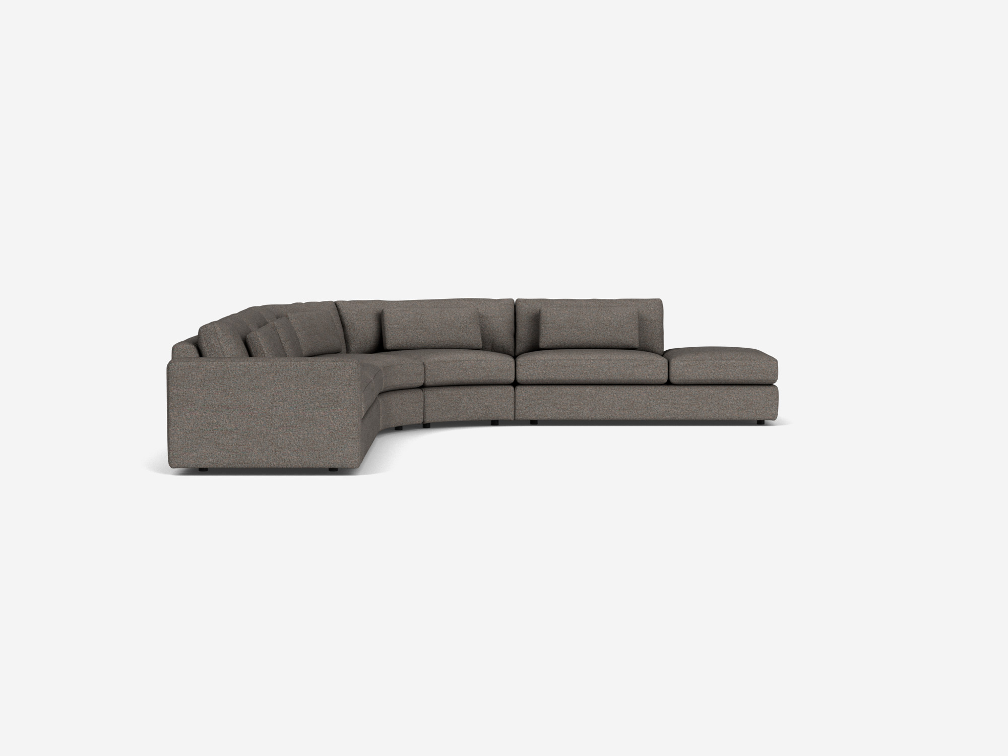 Taupe curved sectional sofa with right hand chaise right side view